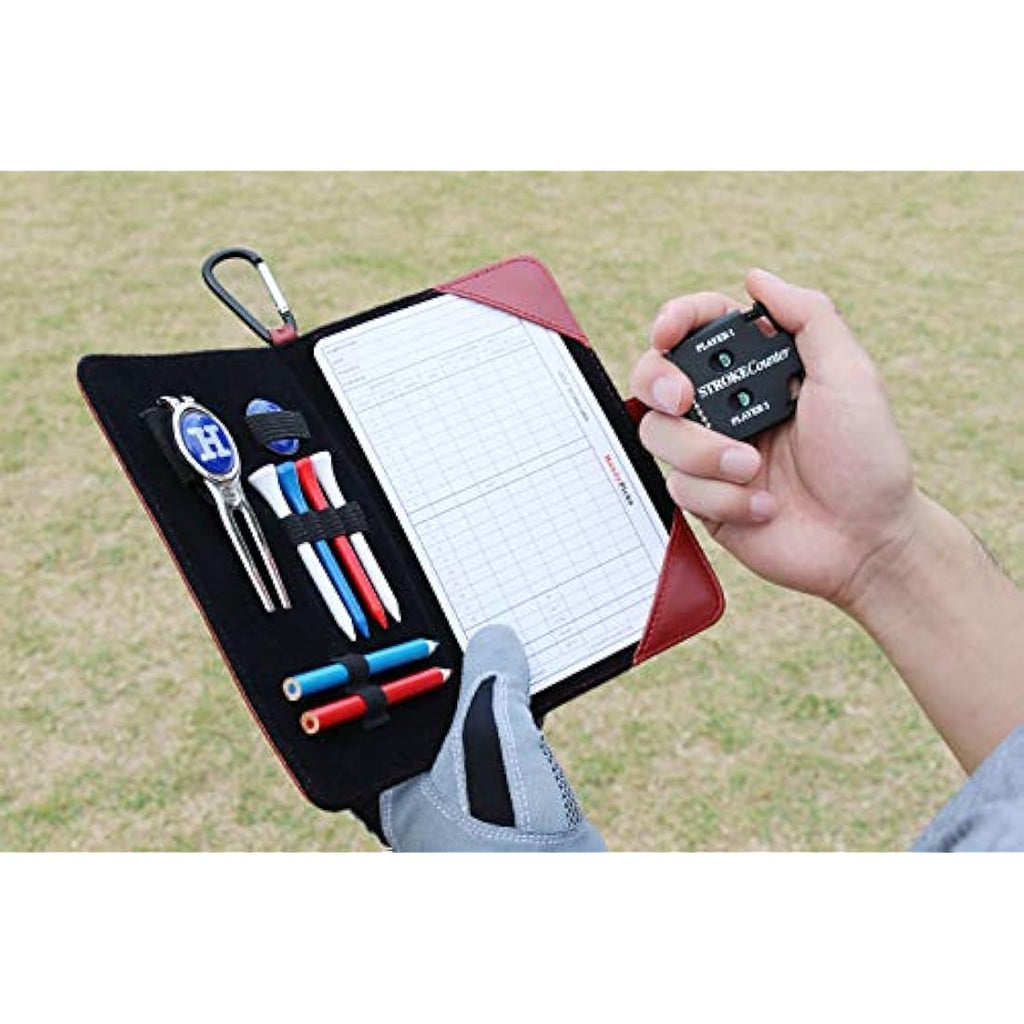 Handy Picks Golf Scorecard Holder n Yardage Book Cover - Divot Repair Tool, Ball Marker, Golf Tees, Scorer, Pencil n Scorecards Included - Gift for Golfers