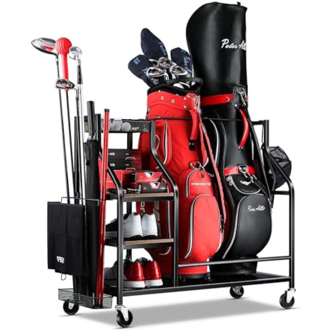 EXTCCT Golf Bags Storage Organizer- Golf Bag Stand for Golf Equipment Accessories, Golf Bag Storage Rack with Wheels, Golf Club, Golf Gear Organisers