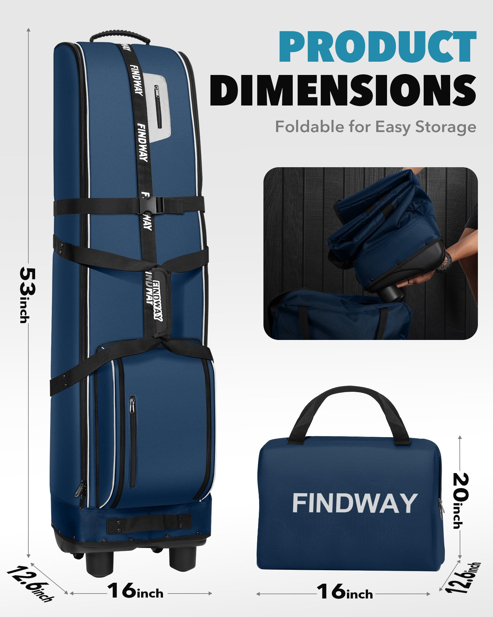 Findway Golf Travel Bag with Wheels [Upgraded], 1680D Heavy Duty Oxford Wear-Resistant Waterproof Travel Golf Bag Case with [Extra Removable Pad],