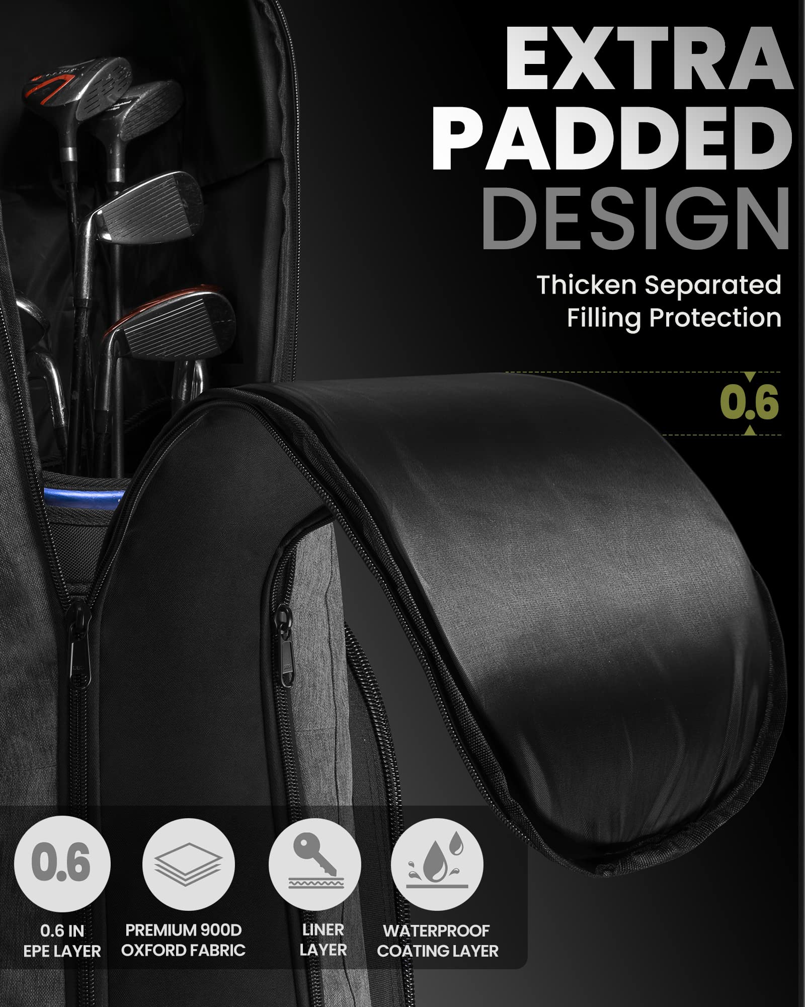 OutdoorMaster Padded Golf Travel Bag with Reinforced Wheels,900D Heavy Duty Oxford Wear-Resistant and Waterproof Golf Travel Case,Soft-Sided Golf Club